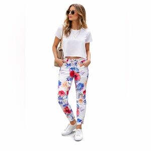 7 for all Mankind Jeans 25 White Floral Slim Skinny Stretch Dress Casual Pants